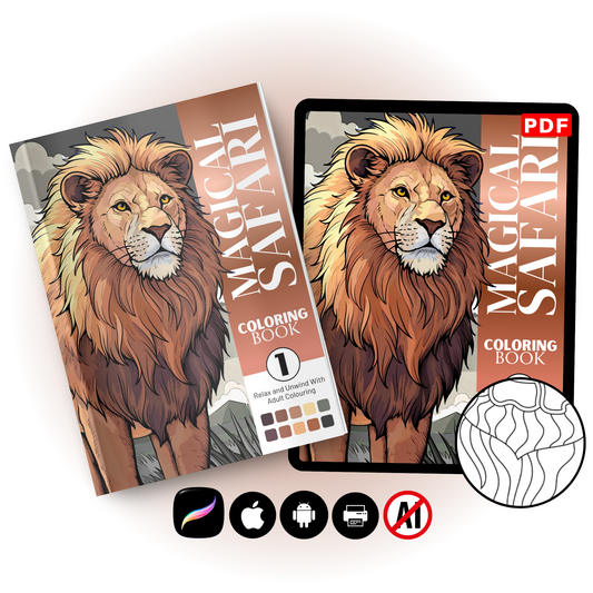 Magical Safari Lion Coloring Book – Adult Coloring Pages PDF