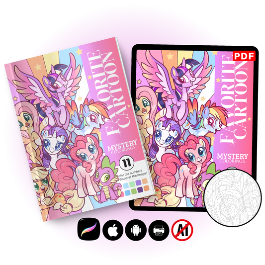 Coloriage Mystère Adulte – Favorite Cartoon Tome 11 | Licornes & Poneys en PDF