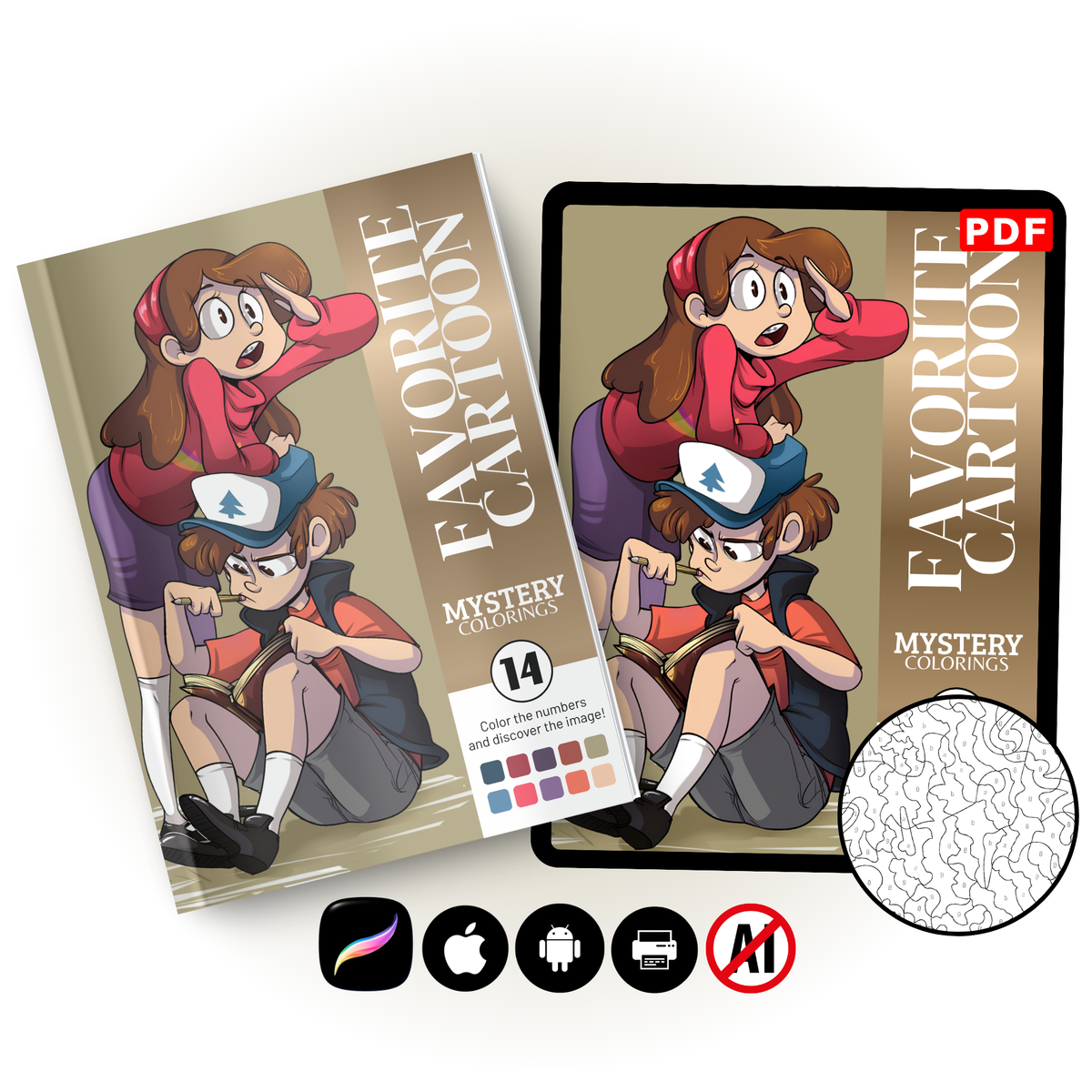 Favorite Cartoon Mystery Coloring Book Vol. 14 PDF | Color by Number | Cartoon Mystery Coloring Pages | Digital Download