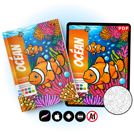 Coloriage Mystère Océan PDF | Poissons Tropicaux et Coraux | Coloriage par Numéros | Téléchargement Numérique
