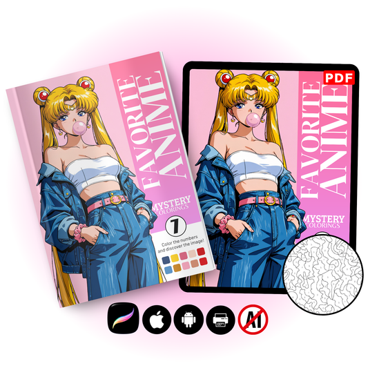 Favorite Anime Mystery Coloring Book PDF – Color by Number | Manga Girl Digital Coloring Pages | Printable Download