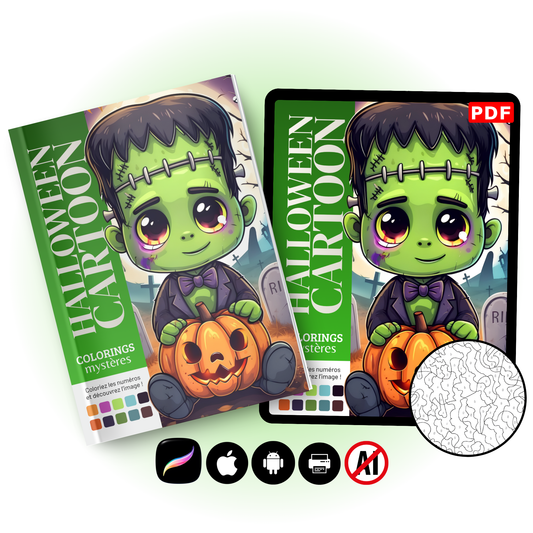 Halloween Mystery Coloring Book PDF – Cute Frankenstein Color by Number | Spooky Pumpkin Coloring Pages | Digital Download