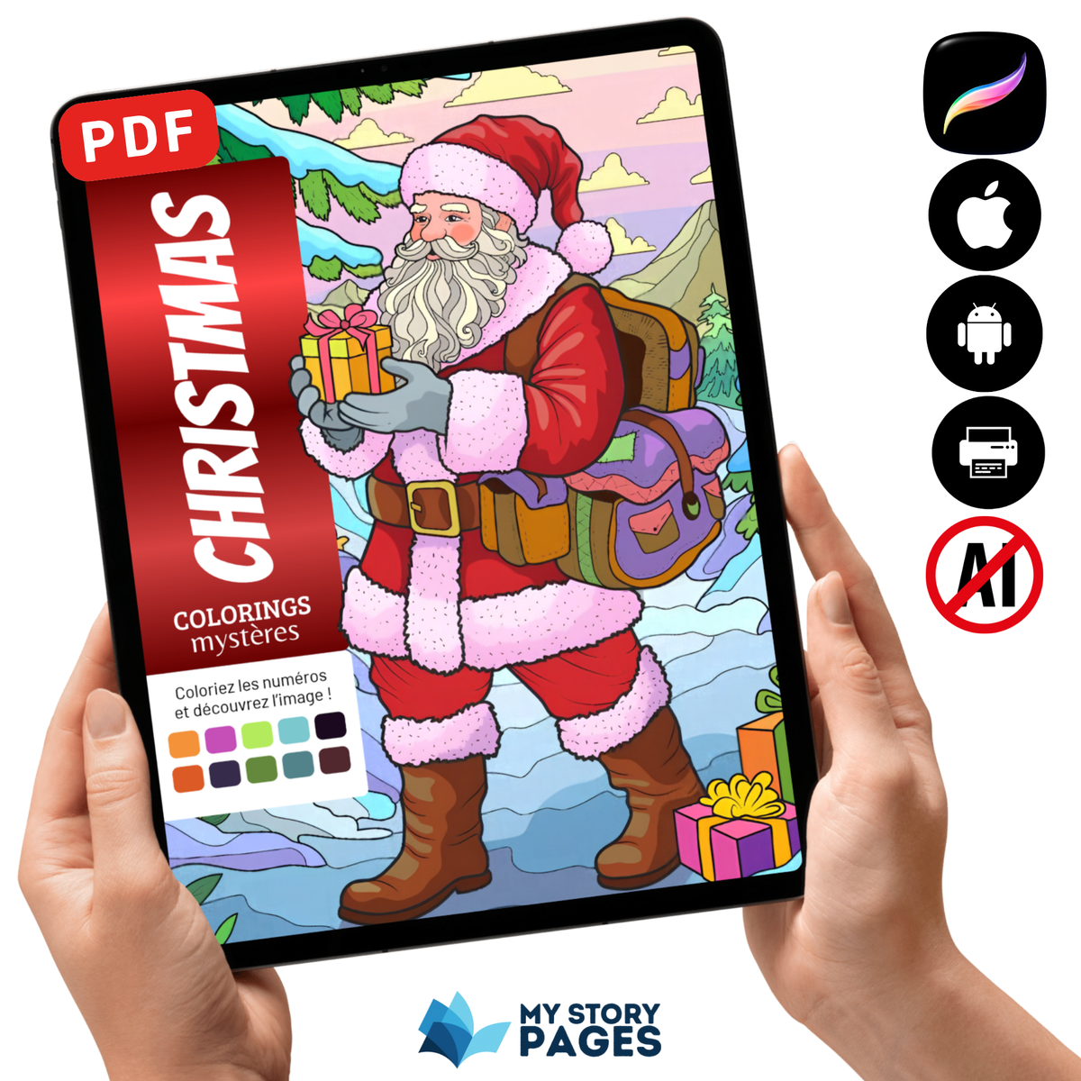 Coloriage Mystère Noël PDF – Color by Number Père Noël | Coloriage de Noël à Imprimer | Téléchargement Numérique
