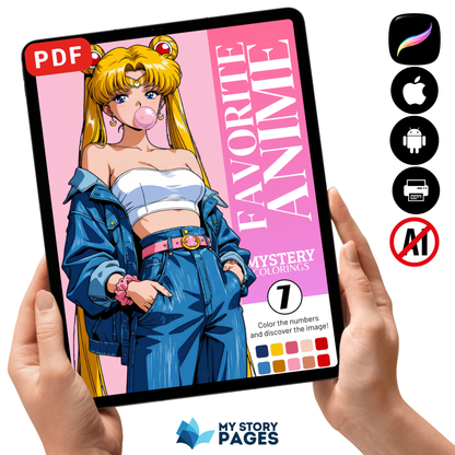 Favorite Anime Mystery Coloring Book PDF – Color by Number | Manga Girl Digital Coloring Pages | Printable Download