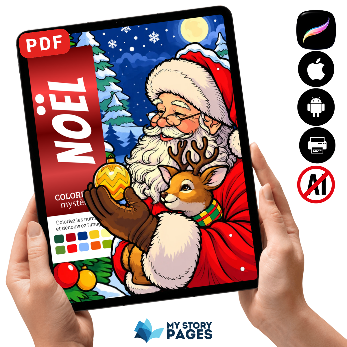 Christmas Mystery Coloring Book PDF | Santa Claus and Reindeer Color by Number | Printable Xmas Coloring Pages | Digital Download