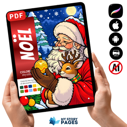 Christmas Mystery Coloring Book PDF | Santa Claus and Reindeer Color by Number | Printable Xmas Coloring Pages | Digital Download