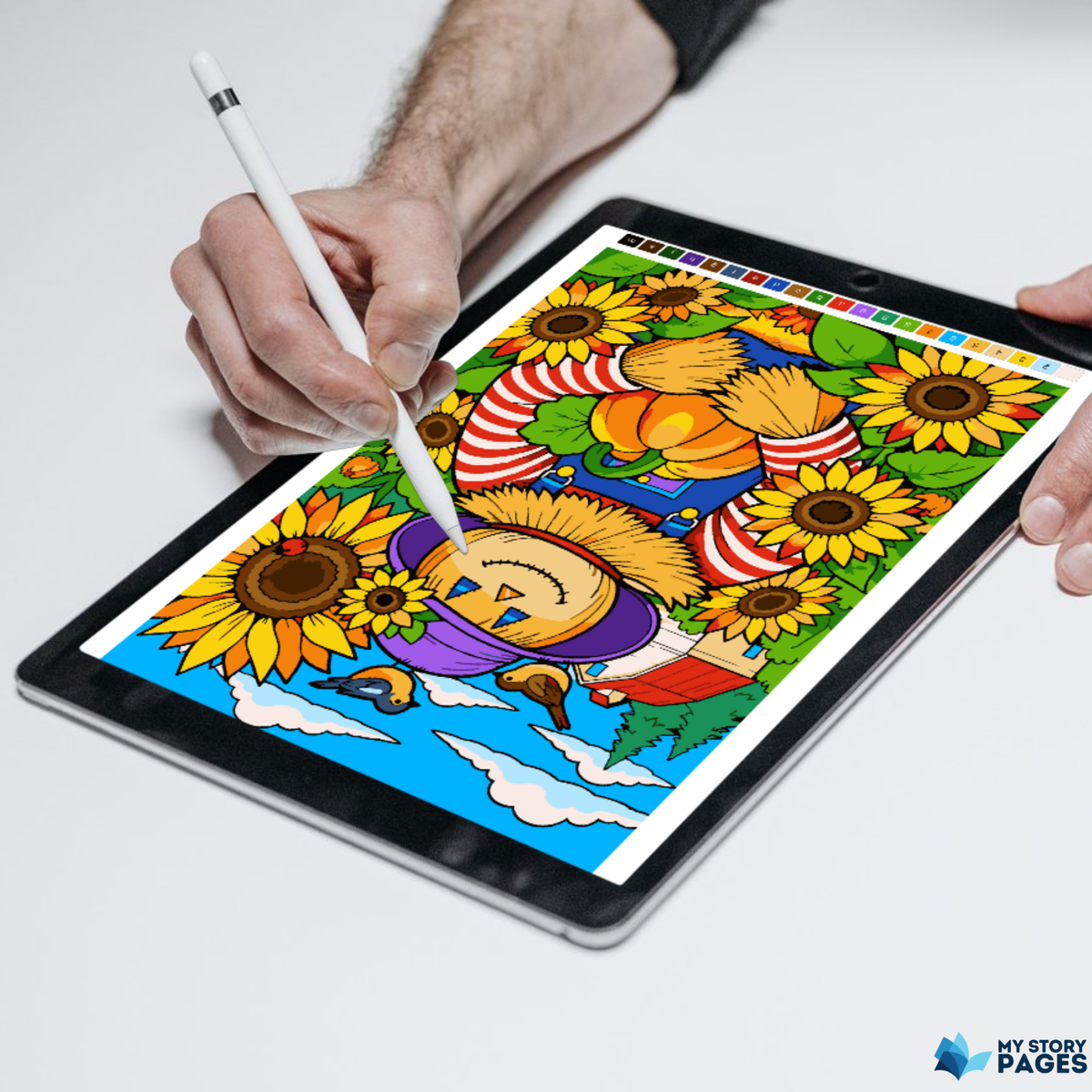 Coloriage Mystère Automne PDF – Color by Number, Épouvantail, Citrouilles et Tournesols | Téléchargement Numérique