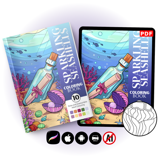 Sparkling Seashells Adult Coloring Book PDF – Underwater Beach & Ocean Coloring Pages