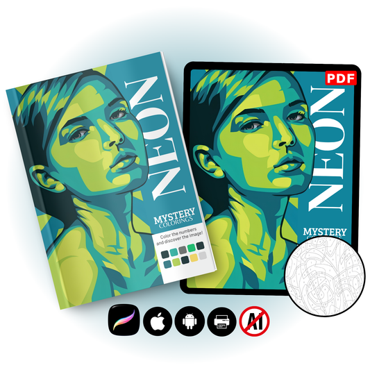 Coloriage Mystère Adulte – Neon | Portraits Pop Art en PDF