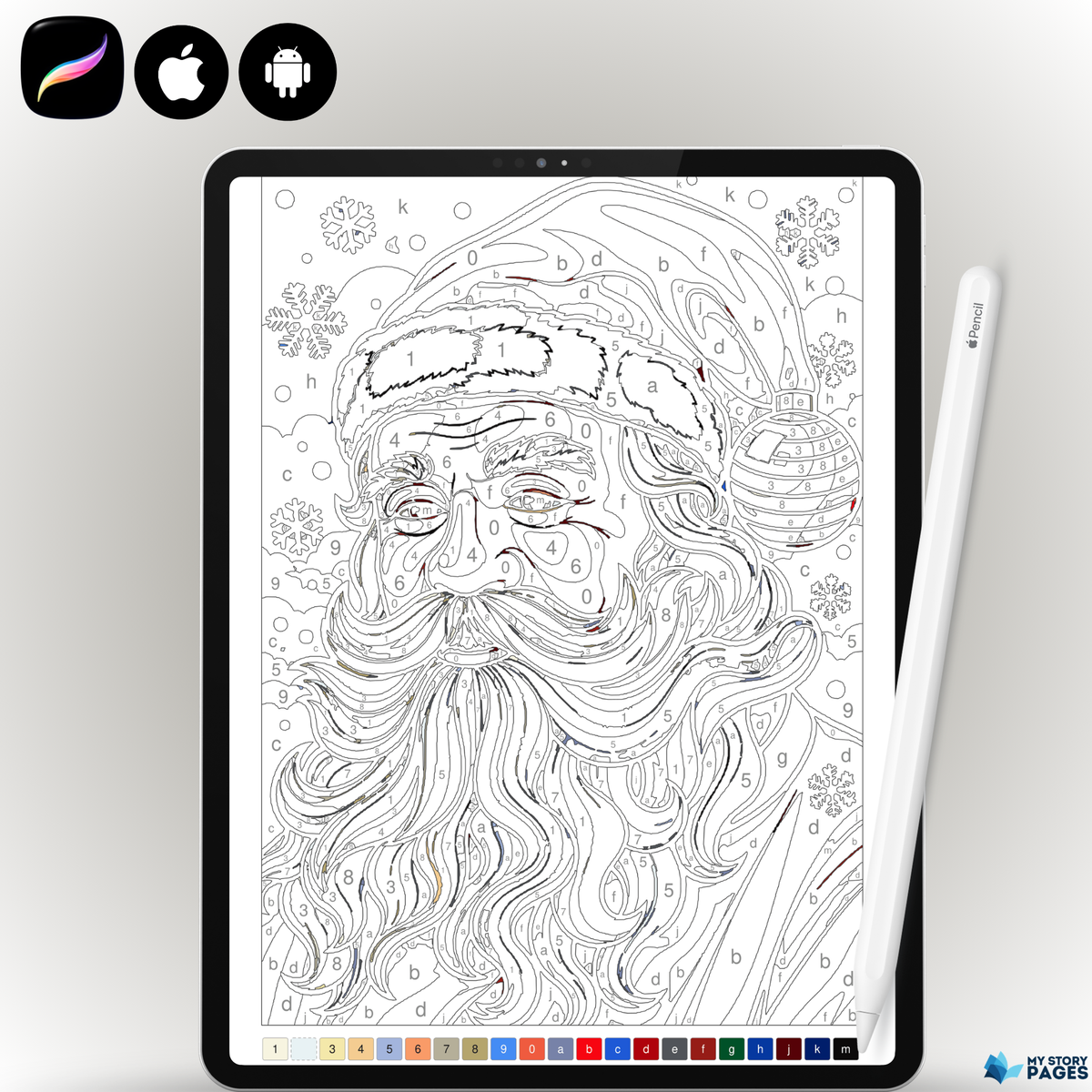 Christmas Mystery Coloring Book PDF | Santa Claus and Reindeer Color by Number | Printable Xmas Coloring Pages | Digital Download