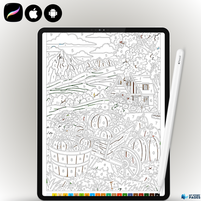 Coloriage Mystère Automne PDF – Color by Number, Épouvantail, Citrouilles et Tournesols | Téléchargement Numérique
