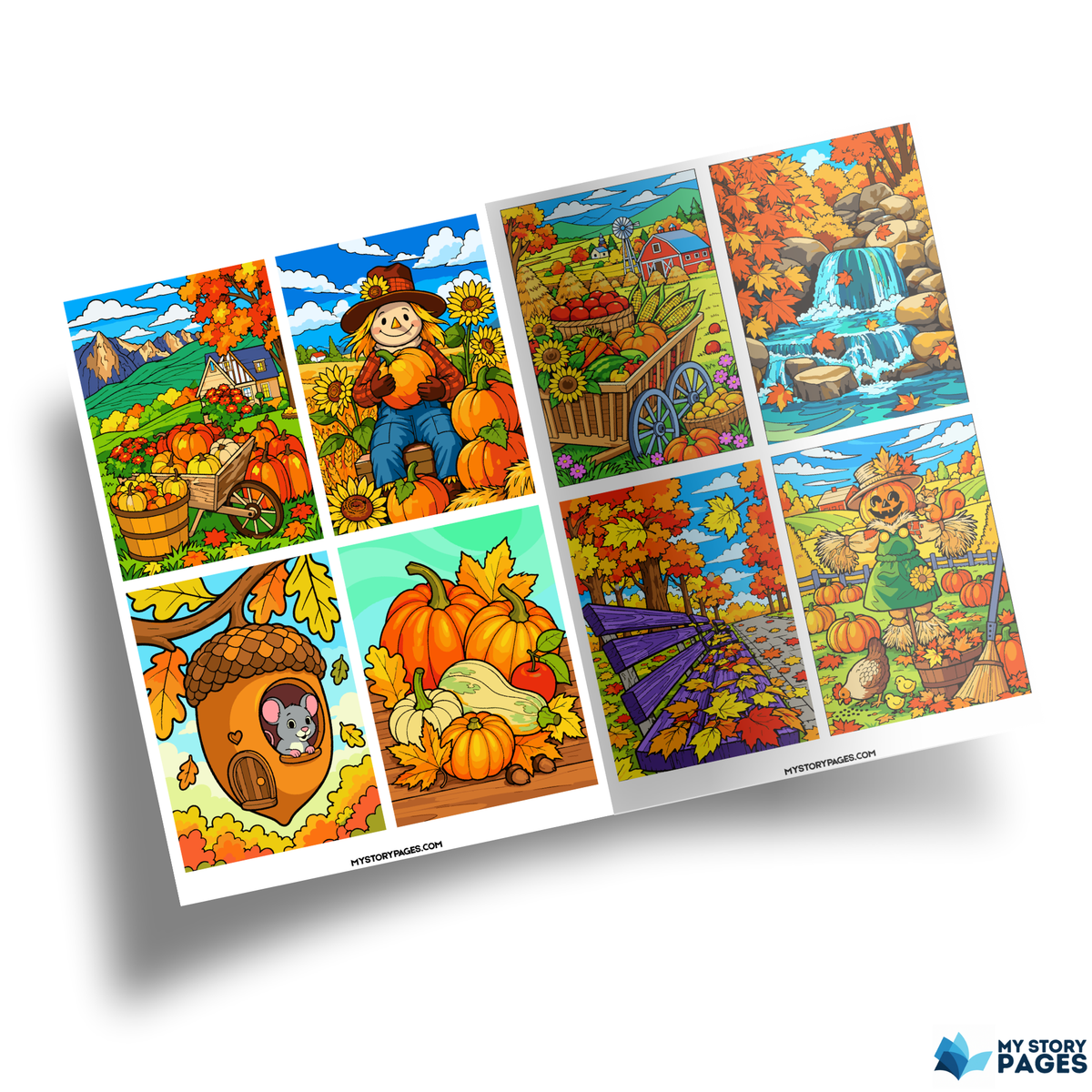 Coloriage Mystère Automne PDF – Color by Number, Épouvantail, Citrouilles et Tournesols | Téléchargement Numérique