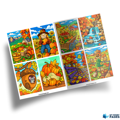 Coloriage Mystère Automne PDF – Color by Number, Épouvantail, Citrouilles et Tournesols | Téléchargement Numérique