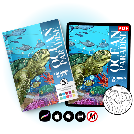 Ocean Paradise Adult Coloring Book PDF – Underwater Sea Turtle Coloring Pages